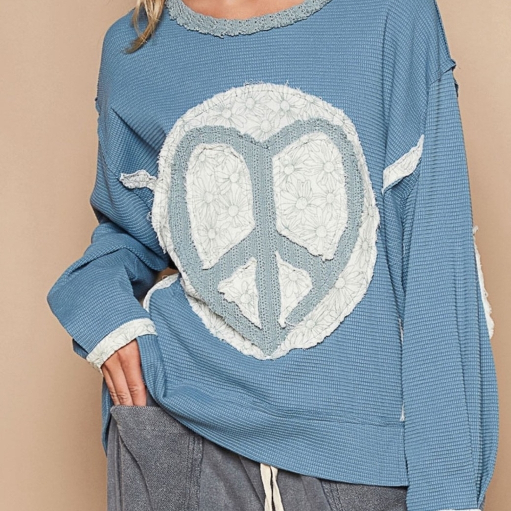 POL Blue Peace Sign Sweater - Picture 2 of 6